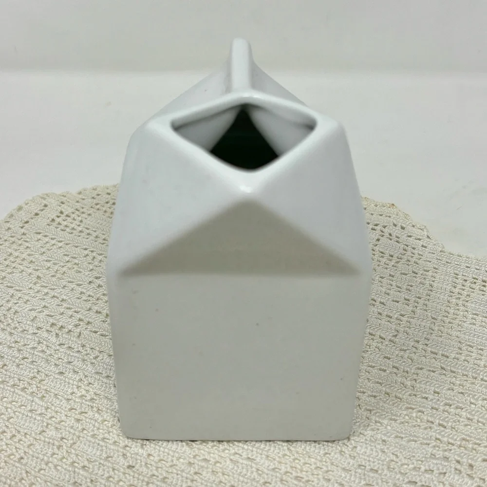 Sur La Table Porcelain Milk Box Shaped Creamer Dispenser 4.25” White Minimalist